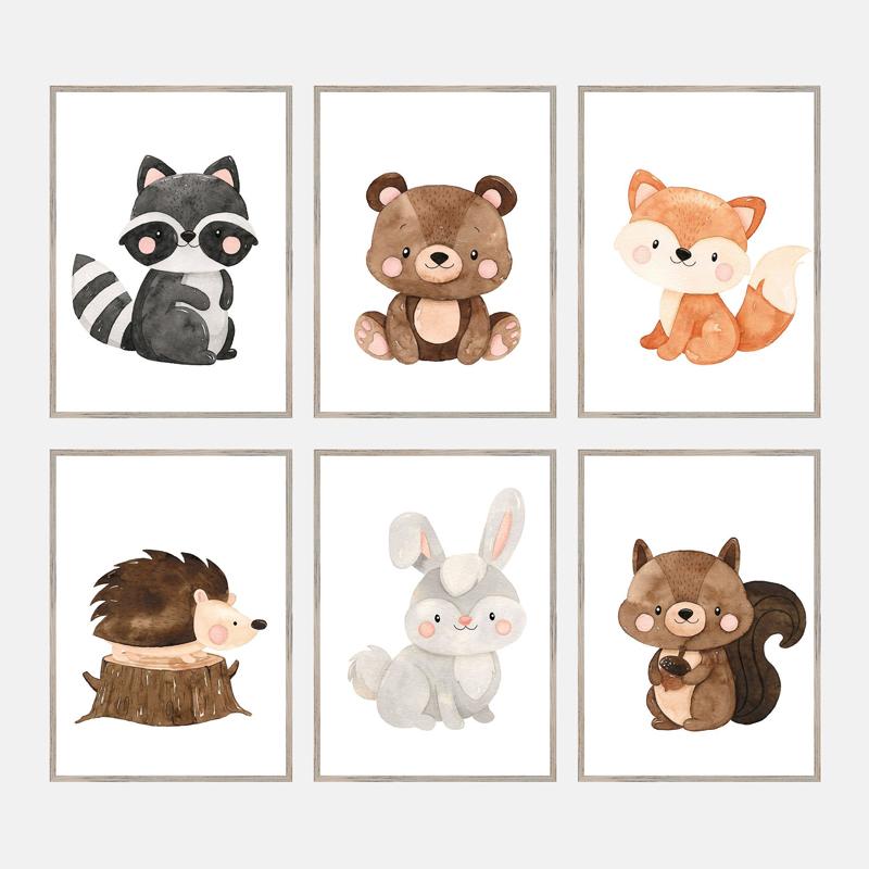 Animal Rabbit Sika Deer With Flowers Nursery Wall Art Canvas Painting Posters And Prints Wall Pictures Baby Kids Room Décor No Frame