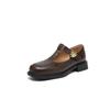 New Women's Solid Color Round Head Low-top Small Leather Shoes Comfortable Thick Sole Non-slip Large Size Women's Shoes Medium Heel Four Seasons W