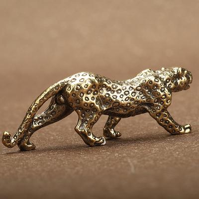 Brass Solid Vintage Cheetah Small Statue Desktop Ornaments Pen Rack Lucky Animal Leopard Figurines Miniatures Crafts Decorations