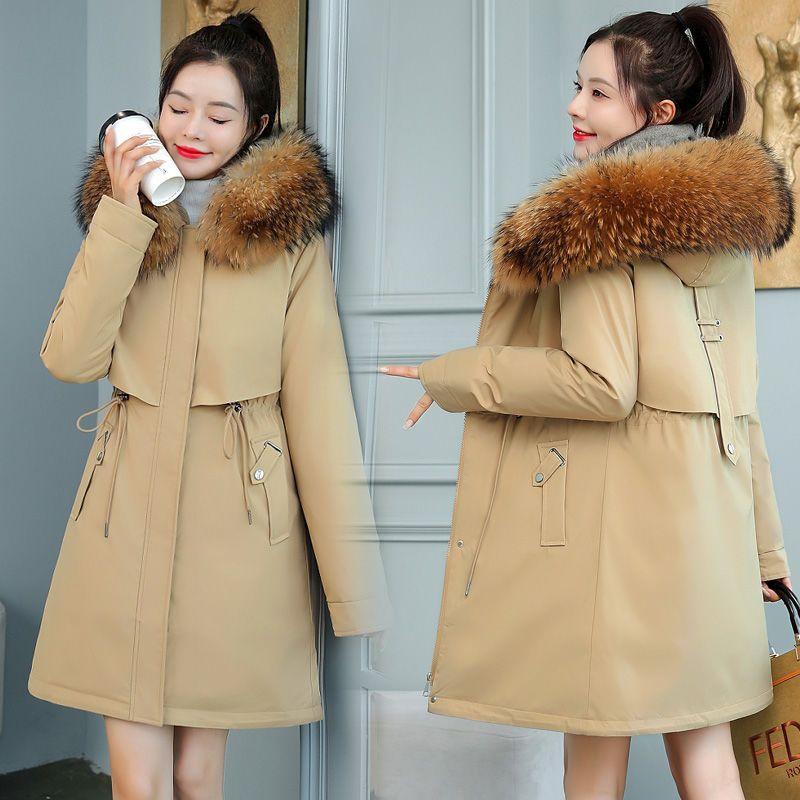 

Утепленная куртка парка Модная большого размера Свободная большого размера Средней длины с меховым воротником Пуховик S