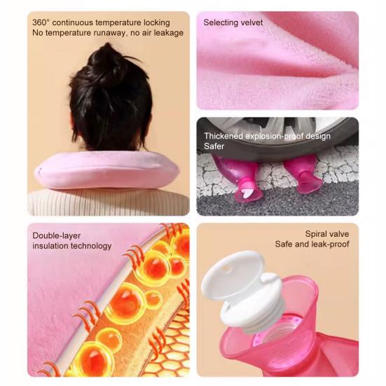1.8L U-Shaped Hot Water Bottle Neck Shoulder Pain Relief Leak-proof PVC Hot Water Bag with Fleece Cover Hot Cold Therapy Neck Warmer Bag