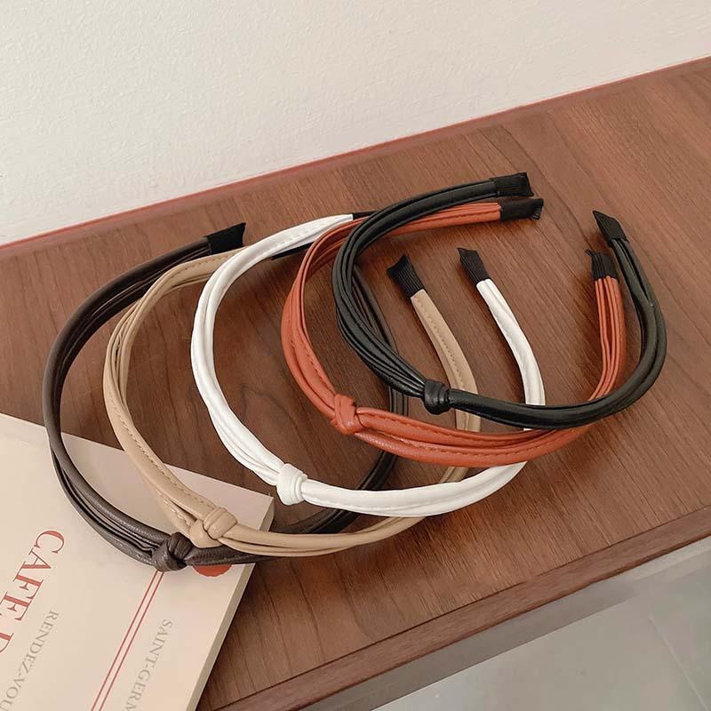 Vintage Knot-Tied HeadBand Ultra-Fine Faux Leather Hair Band Women Girl Finishing Hair Hair Hoop Fashion Hair Accessories
