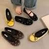 Fashion Female Shallow Footwear Ladies Flats Crystal Shoes Butterfly-Knot Fashion Rhinestones Silk Women Ballet Flats Dance Shoes Slides