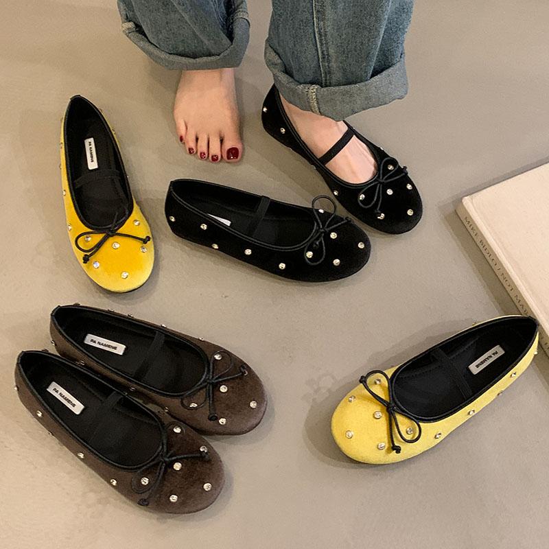 Fashion Female Shallow Footwear Ladies Flats Crystal Shoes Butterfly-Knot Fashion Rhinestones Silk Women Ballet Flats Dance Shoes Slides