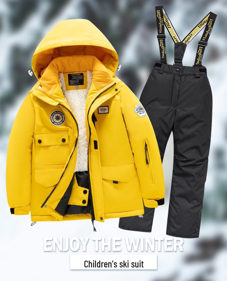 Children's Winter Ski Suit Set: Thick Jacket & Pants for Kids, Boys, and Girls