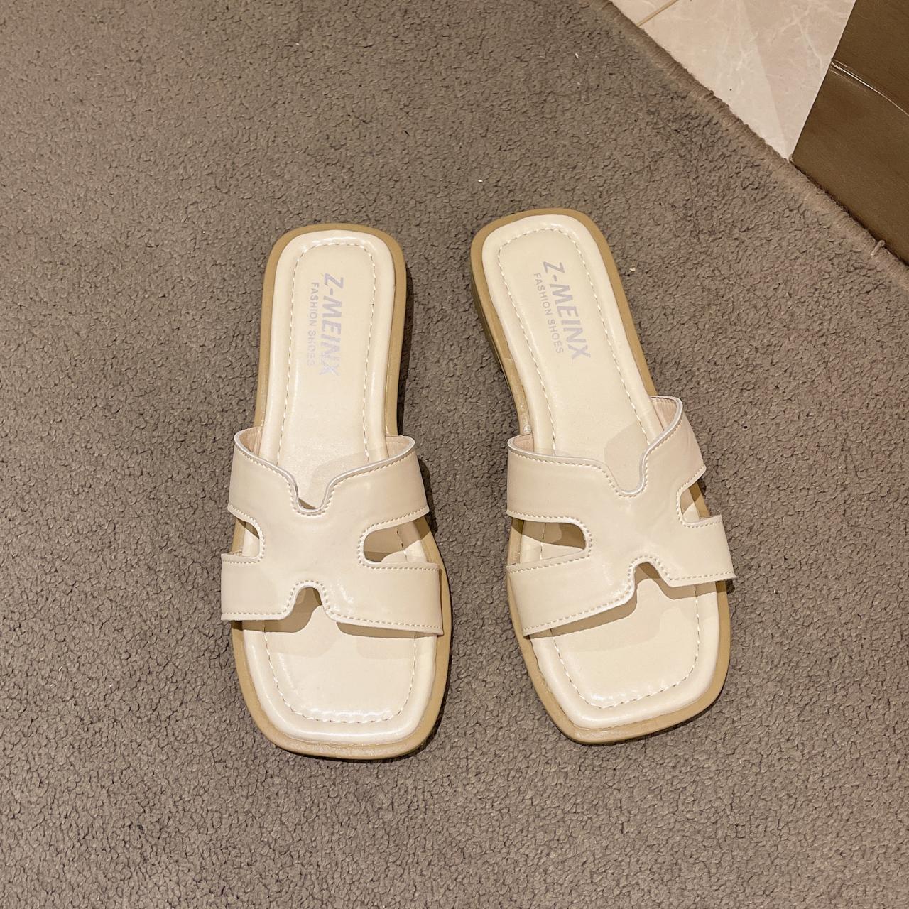 

Fashion Fashion Woven Summer Slippers for Women Brand Design Square Toe Flat Sandals Woman Comfortable Non Slip Beach Slides Flip Flops 35 бежевый