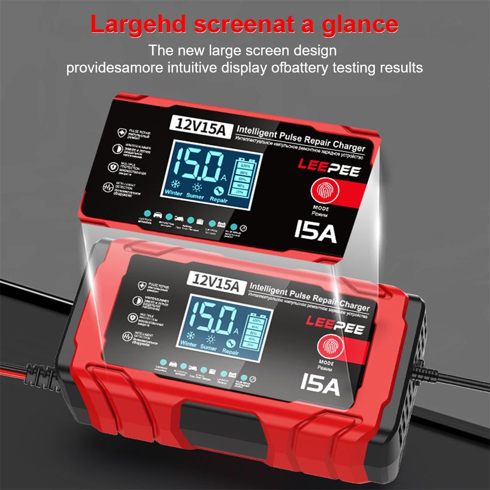 12V 15A 12A Multifunctional Intelligent Pulse Repair Maintenance Car Motorcycle Battery Charging Lead-Acid Smart Battery Charger