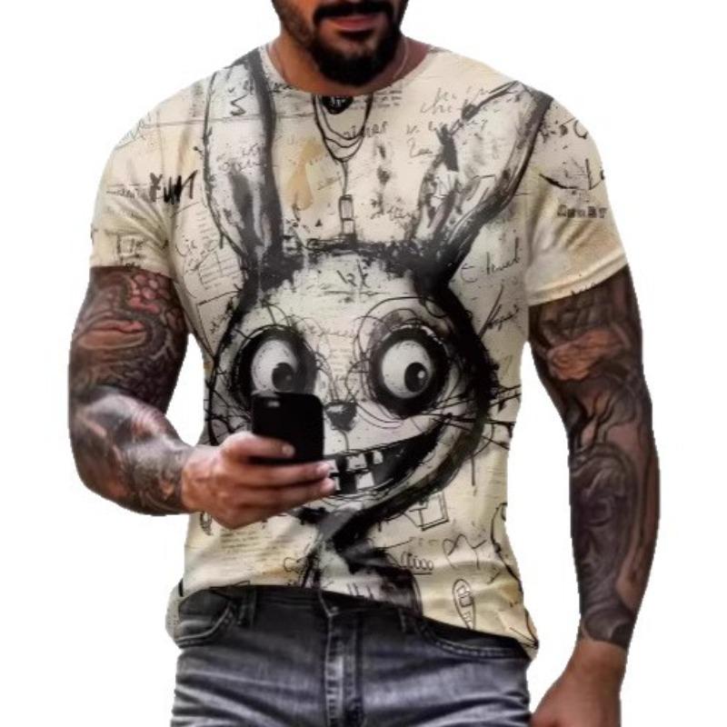 Summer Fashion Comfortable Loose Large T-shirt Fun Animal 3D Printed Casual Breathable Versatile Round Neck Short Sleeved Men's T-shirt
