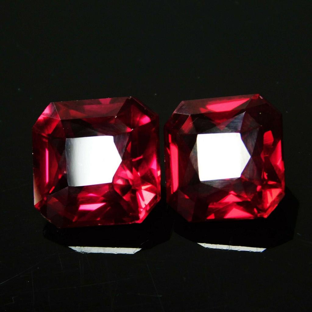 Natural Red Ruby Loose Gemstone 16 ct Square Cut Pair for Jewelry Making and Gem Collections