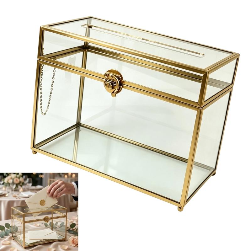 Transparante Glazen Envelop Bewaarbox met Sleuf en Sluiting, Kaart Display Case voor Planken en Tafelblad Bewaarruimtes
