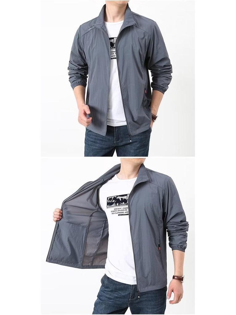 Men's Summer Stand Collar Sun Protection Windbreaker - Breathable, Hoodless, Outdoor Sports Jacket