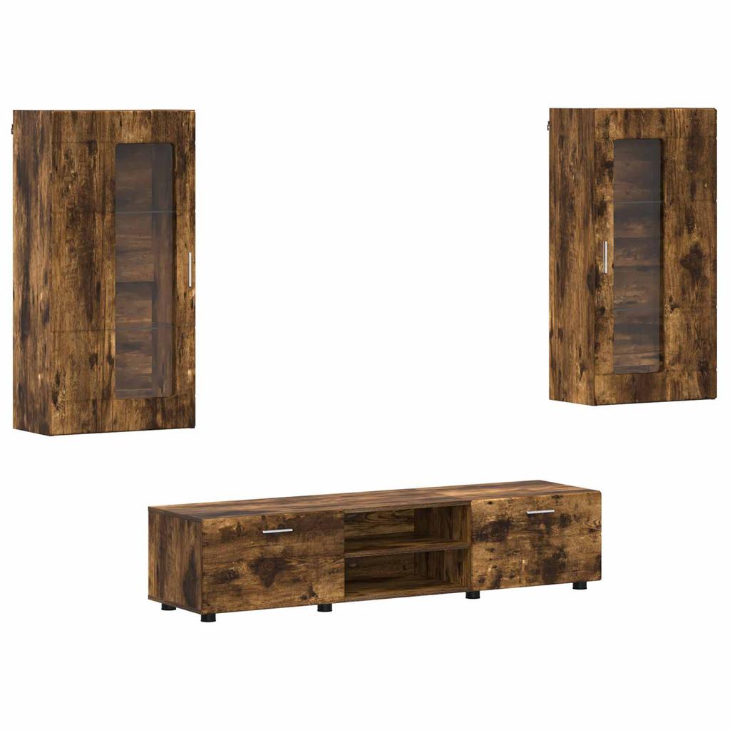 FLORIN 3 Piece TV Cabinet Set Smoked Oak Particleboard