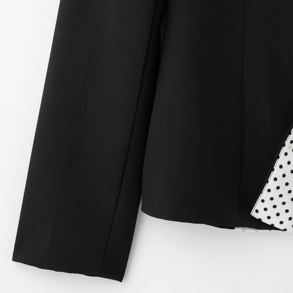 2025 Women's Slim Fit Round Neck Short Coat & Polka Dot Patchwork Skirt Set