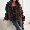 European and American new women's clothing leopard print imitation fur jacket women's short lapel thickened plush jacket leopard point top