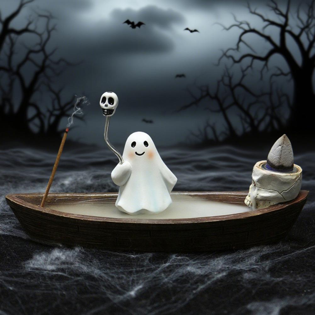 Halloween Themed Home Ornament Incense Burner Halloween Decor Spooky Ghost Ship Backflow Incense Burner for Halloween