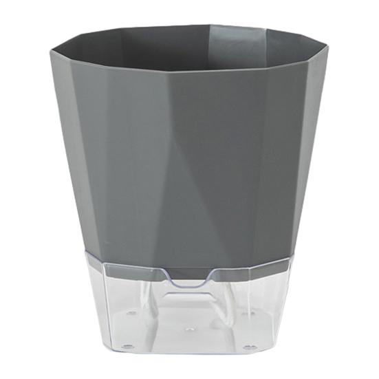 

Самополивающийся горшок для растений с боковым портом для долива воды Прозрачный резервуар Современный цветочный горшок с фитильными веревками для декора дома и офиса 12.5cm серый