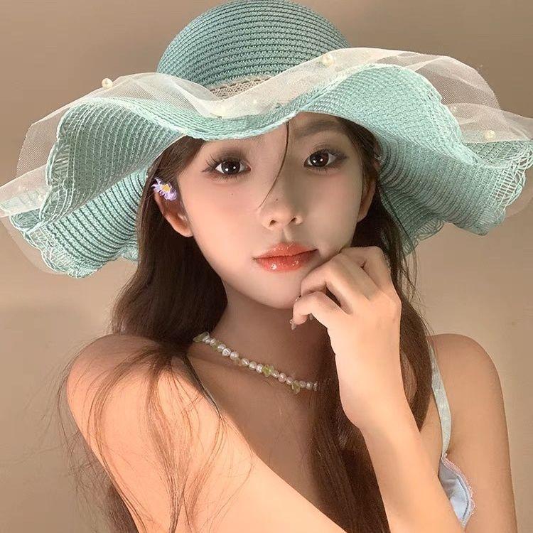Bow Summer Lace Hat Beach Straw Hat Beach Hat Brim Sun Protection Vacation Sun Hat Sun Hat