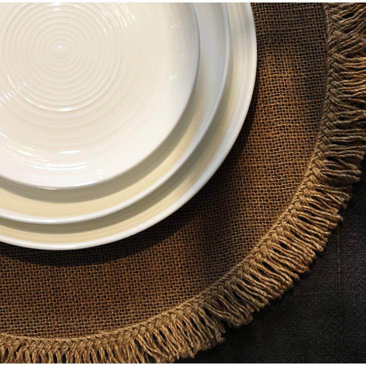 Eco-friendly round Japanese minimalist wind fringed placemat table mat coaster natural color jute modern minimalist