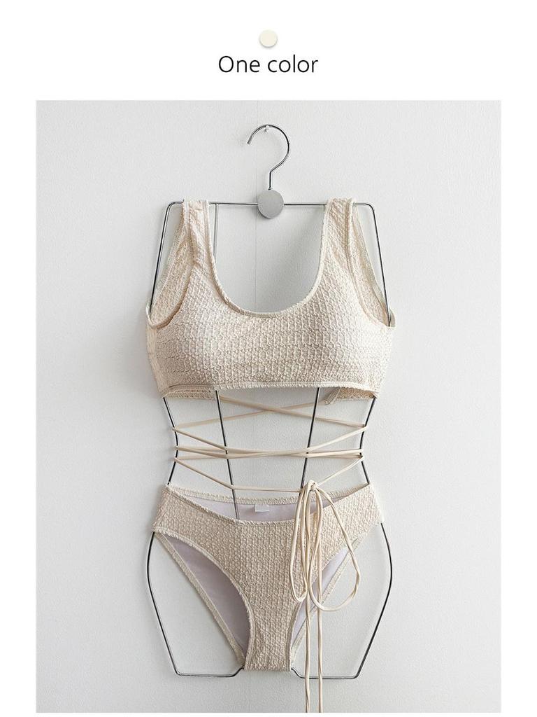 2025 Sexy High Waist Backless White Two-Piece Swimsuit: Korean & Japanese Style