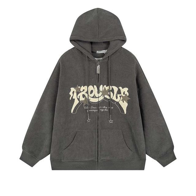 Y2K Bestickte Brief Hoodies Frauen Lose Lange Sleeve Zip Up Mit Kapuze Sweatshirts Herbst Winter Vintage Harajuku Jacke Kleidung