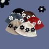New fresh flower handmade knitted wool hat female sweet versatile face small bucket hat plain face