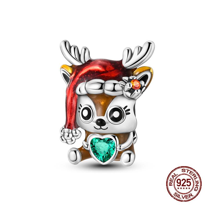 Winter Charms Copper Elk Bear Santa Claus Charms Beads Fit Original Bracelets For Women Diy Festival Jewelry Gifts