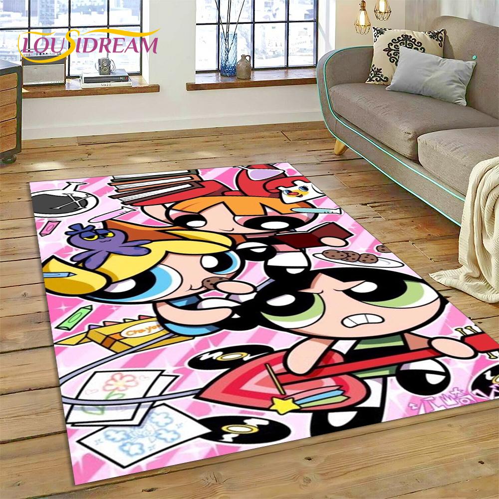 Cartoon Cute P-Powerpuff Girl Rug Carpet for Living Room Bedroom Home Decor,Floor Mat Non-slip Decoration for Sofa Doormat Gift
