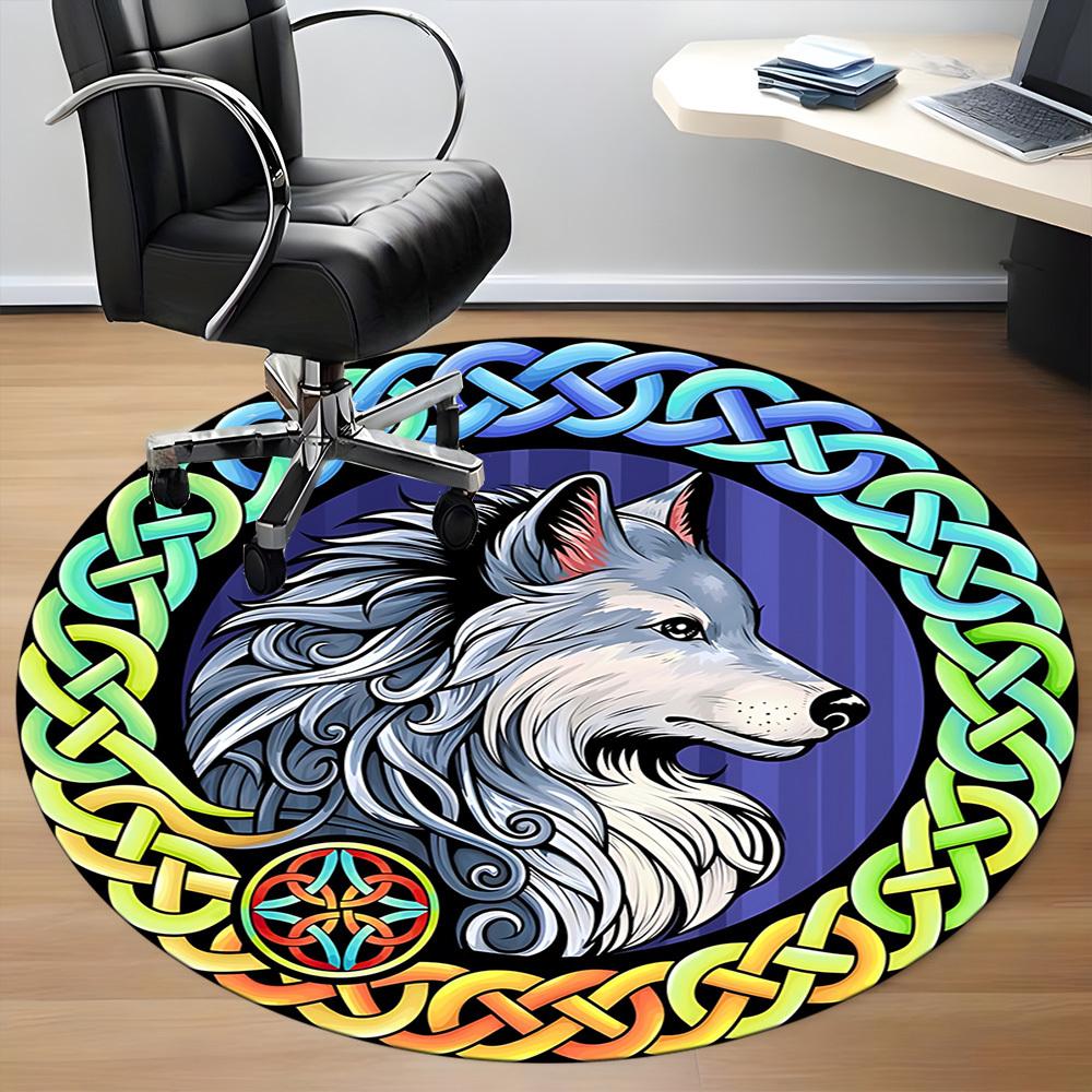 1pc Wolf Celtic Knotwork Chair Carpet for Office, Soft, Non Slip Polyester Mat, Office, Entryway, Living Room, Bedroom