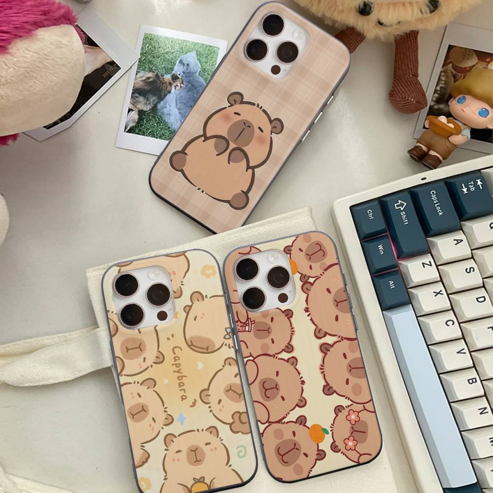 Cute Cartoon Capybara For iPhone 15 16 17 14 13 12 11 Pro Max 16E 16 Plus 17 Air Corrugated Shockproof Phone Cover