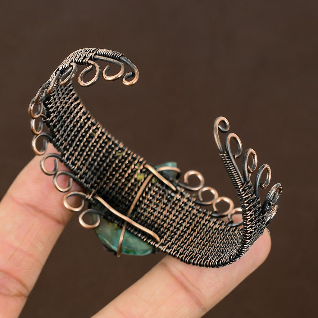 Natural Spiny Oyster Gemstone Handmade Copper Wire Wrap Bangle Adjustable A7b24