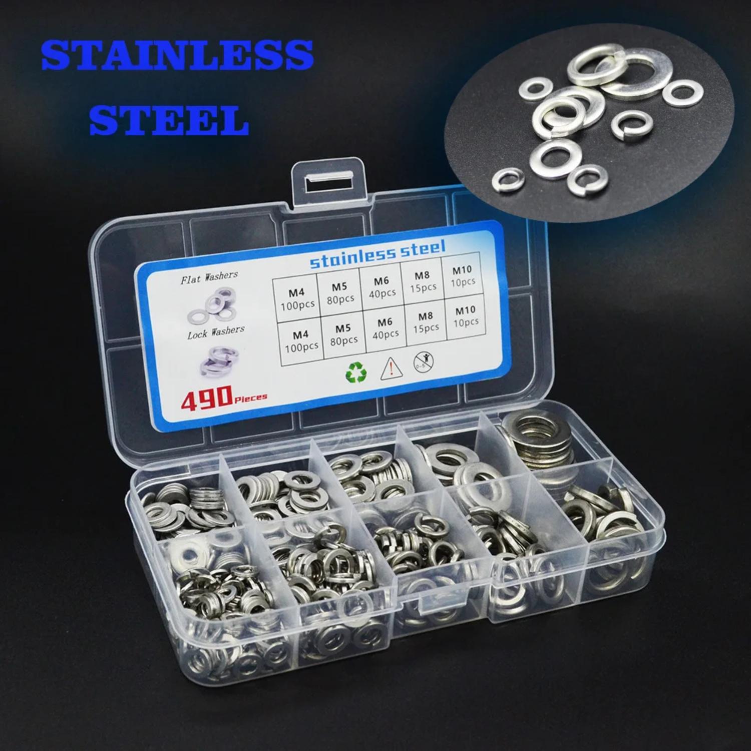 

Набор из 490 плоских пружинных шайб из нержавеющей стали