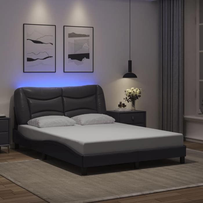VidaXL Cadre de Lit avec Lumières LED, Lit Rembourré, Lit Double, Lit Adulte de Chambre à Coucher Intérieur, Moderne, Gris 3213923
