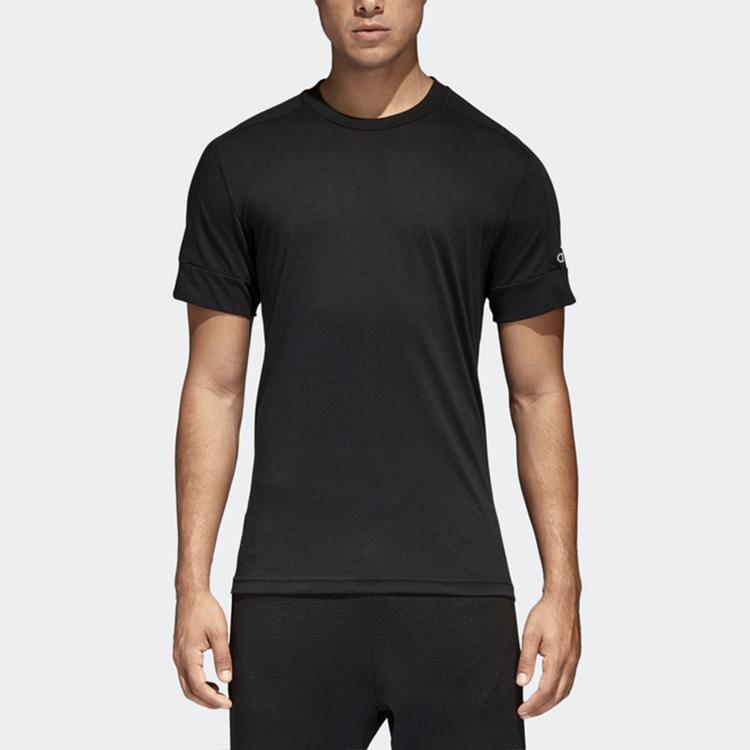 adidas T-shirt da uomo nere con scollo rotondo, vestibilità dritta moderata CG2097