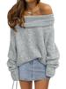 2025 New Autumn and Winter Loose Bat Sleeve Solid Color Pullover Off-shoulder Casual Knitted Sweater for Women
