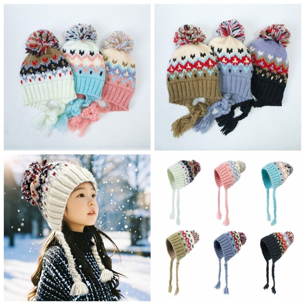 Windproof Children Knitted Hat Autumn Winter Ear Protection Hats Cute Boys Girls Beanie Cap  Kids