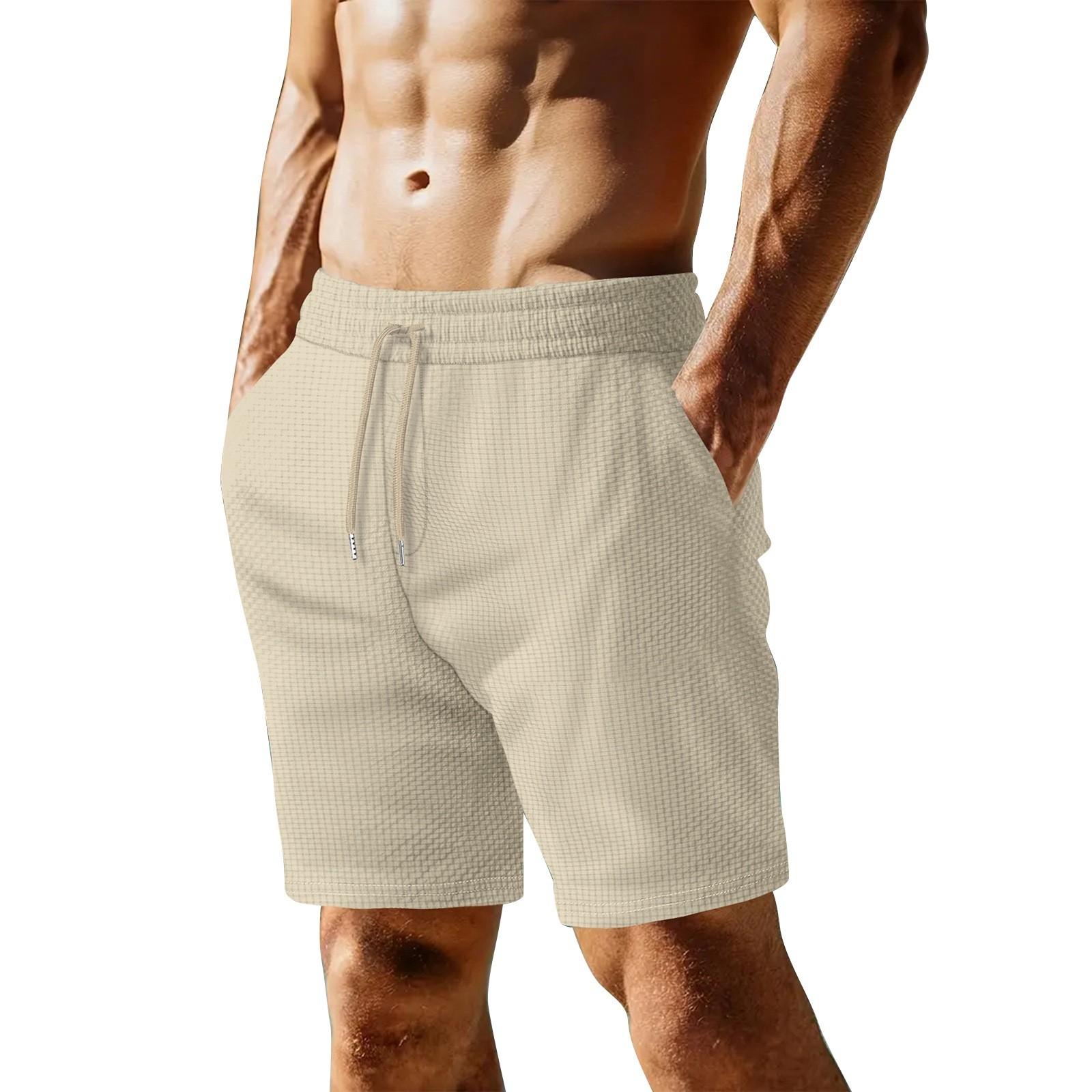 

Men s Summer Solid Color Casual Sports Quick Drying Breathable Shorts XL бежевий