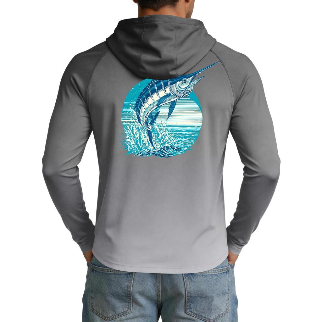 Men's UPF50+ Sun Protection Hoodie Long Sleeve Lightweight Stretch Outdoor Sports Shirt for Fishing Hiking Running