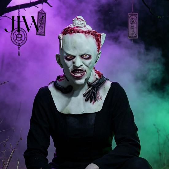 Flexible Head Fitting Mask Halloween Upside Down Demon Latex Full Face Mask, Scary Alien Cosplay Durable Headgear, Creepy Costume Prop for Party