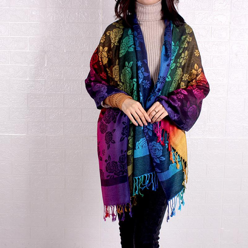 Color gradual change small flower scarf extended jacquard shawl Lijiang Nepal scenic spot scarf women long scarf