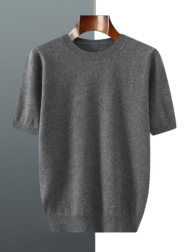 Men’s Short-Sleeve Knit T-Shirt - Autumn/Winter Business Casual, Lightweight, Round Neck Base Layer