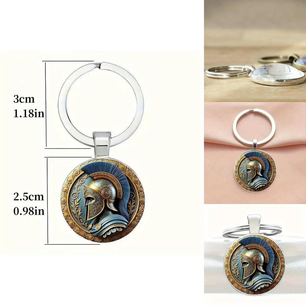 Vintage Roman Warrior Head Keychain Glass Alloy Accessory For Gift Giving And Decor