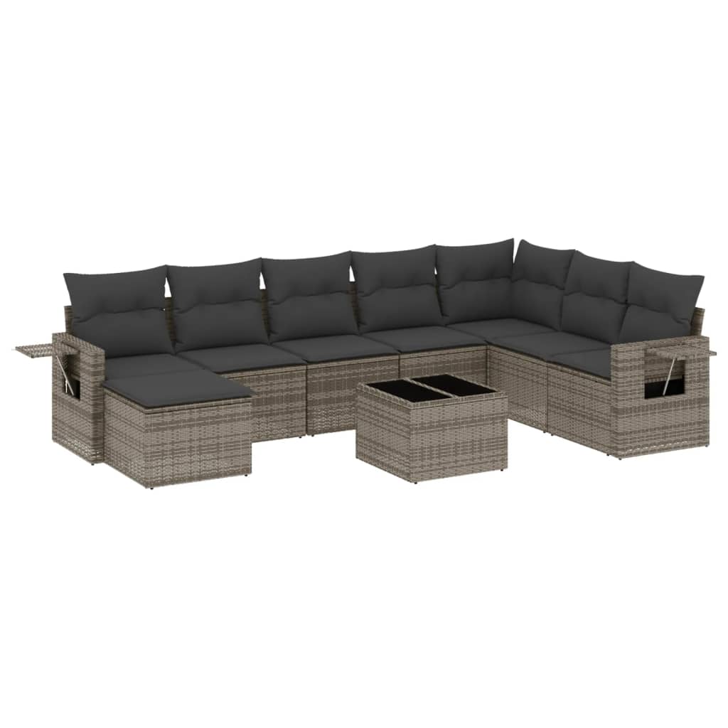 9 piece garden sofa set with cushions gray poly rattan