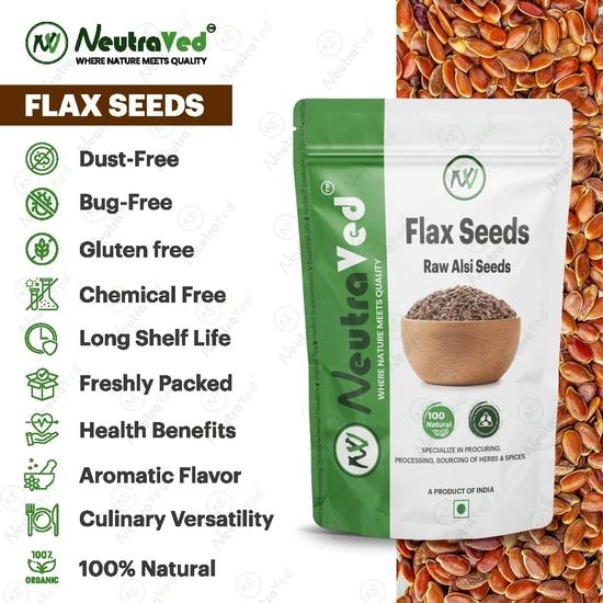 Nasiona lnu NeutraVed na odchudzanie | Brązowe nasiona Alsi | Bogate w kwasy tłuszczowe Omega-3 i żelazo | Naturalna przekąska - 350g
