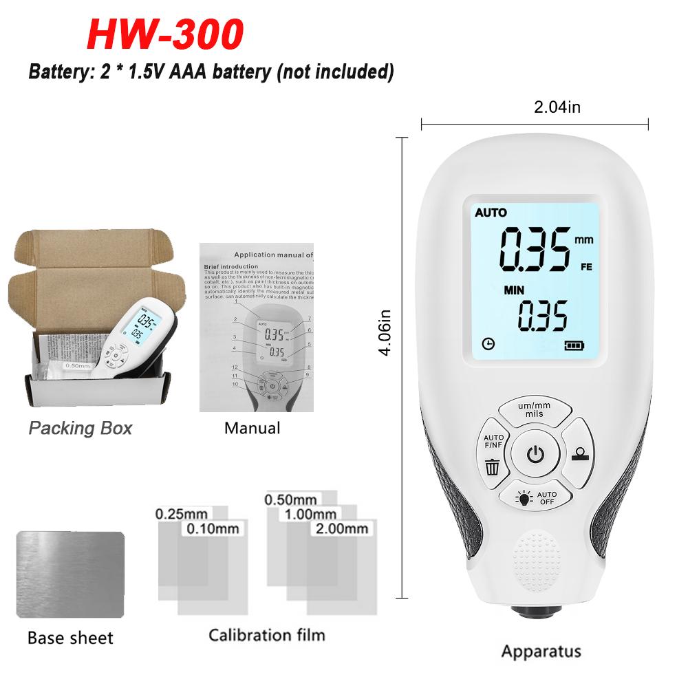 0-2000UM Thickness Gauge Digital Automobile Film Thickness Meter Car Paint Coating Thickness Tester 3 Probe 3Units Switching