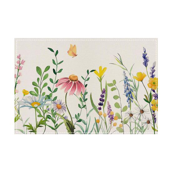 4Pcs Floral Linen Placemats 30x45cm Washable Reusable Heat-Resistant Table Mats with Plant Flower