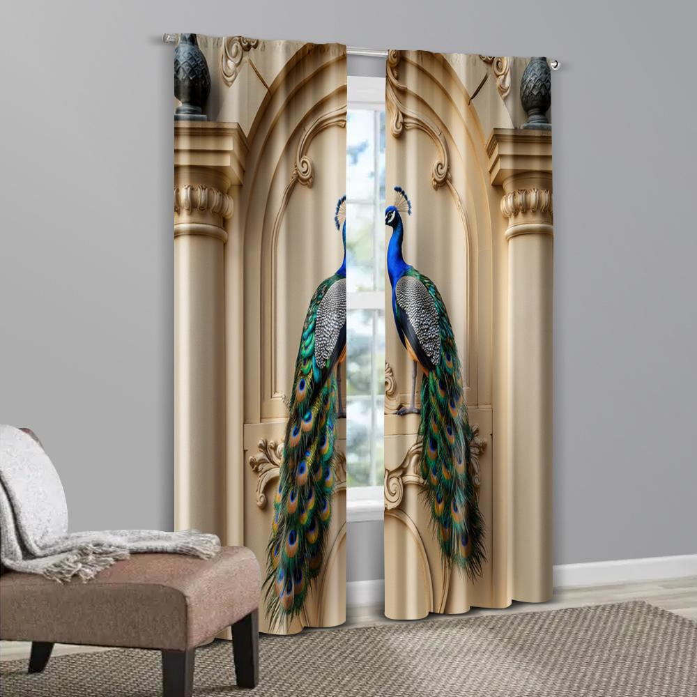 2pcs   Light Filtering Curtains Vibrant Peacock Gothic Machine Washable Polyester (without Rod) Decorations Outdoor for Bedroom