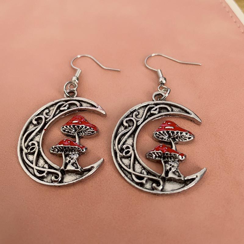 Unique Alloy Fashionable Moon And Cute Red Mushroom Pendant Necklace All For