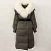 OFTBUY Winter Jacket Women Long Natural Real Raccoon Fox Fur Collar White Duck Down Coat Belt Thick Warm Casual Outerwear