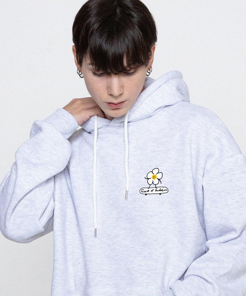 [Unisex] Flower Board Smile Hoodie_Melange White