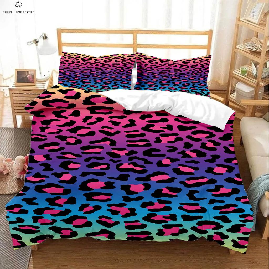 Pink Leopard Black and White Simple Print Duvet Cover 100% Polyester Bedding Set Quilt Cover Pillowcase Three-piece Set